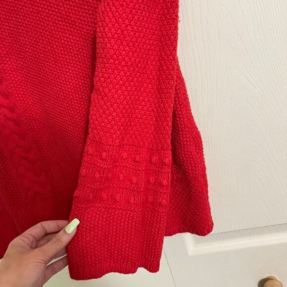 Ann Taylor Women's Red Wool Blend Cable Knit Bobble Raglan Sweater Medium - Picture 4 of 7